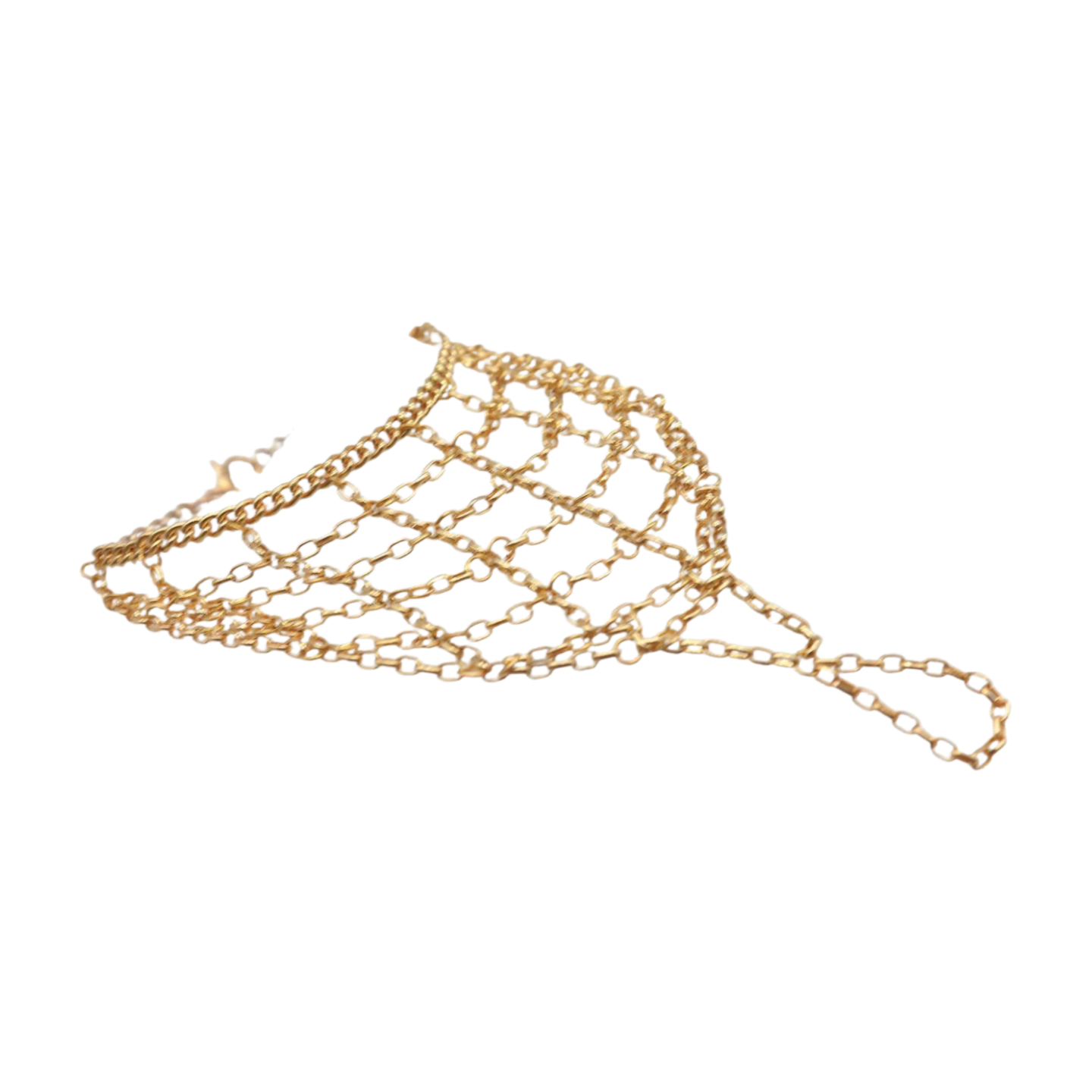 Gold Metal Hand Chain Bracelet Web Net Ring One Size Fits All ...
