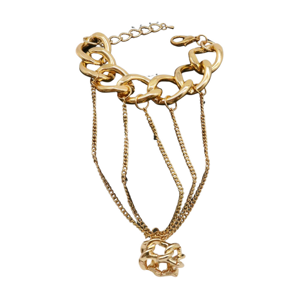New Women Gold Metal Head Chain Wrist Bracelet Chunky Links Connected Ring