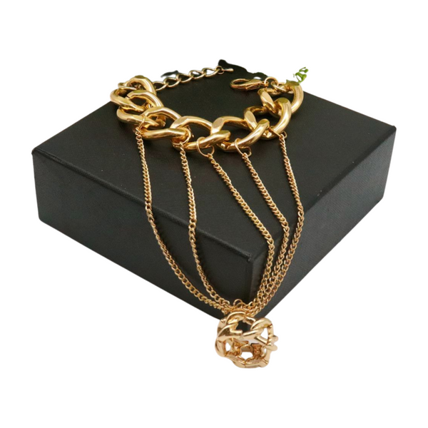 New Women Gold Metal Head Chain Wrist Bracelet Chunky Links Connected Ring