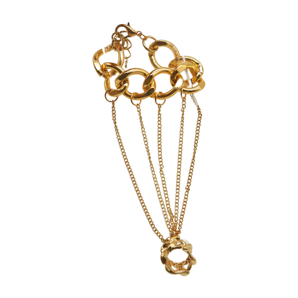 New Women Gold Metal Head Chain Wrist Bracelet Chunky Links Connected Ring