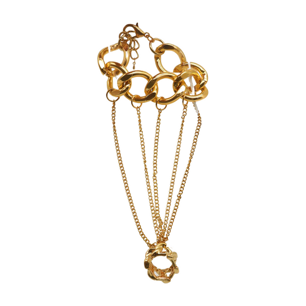 New Women Gold Metal Head Chain Wrist Bracelet Chunky Links Connected Ring