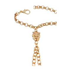 Women Gold Metal Hand Chain Lion Bracelet Ring