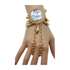 Women Gold Metal Hand Chain Sun Flower Charm Bracelet Ring