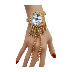 Women Gold Metal Hand Chain Sun Flower Charm Bracelet Ring