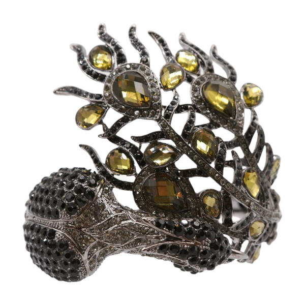 Brand New Women Black Metal Cuff Bracelet Fashion Peacock Feather Bold Statement