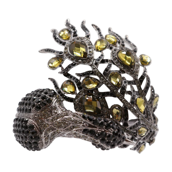Brand New Women Black Metal Cuff Bracelet Fashion Peacock Feather Bold Statement