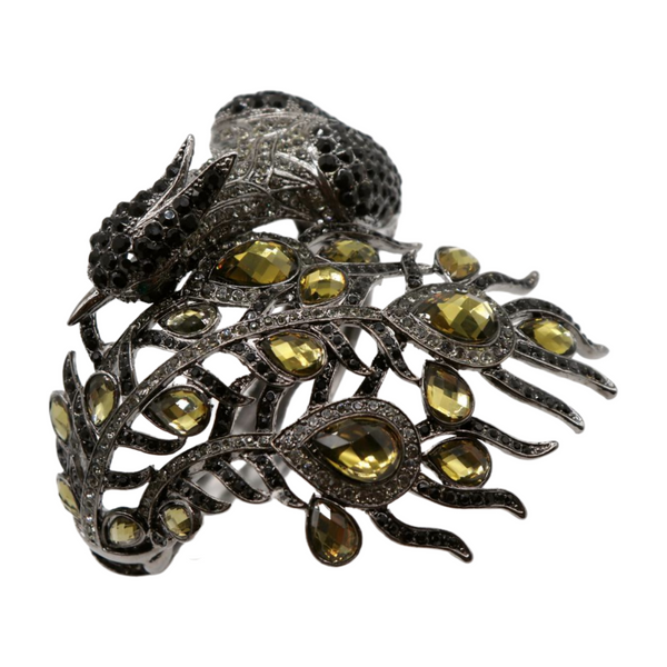 Brand New Women Black Metal Cuff Bracelet Fashion Peacock Feather Bold Statement