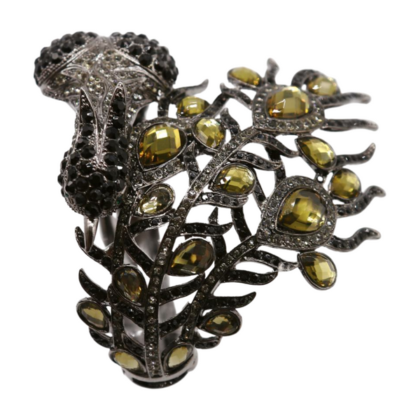 Brand New Women Black Metal Cuff Bracelet Fashion Peacock Feather Bold Statement