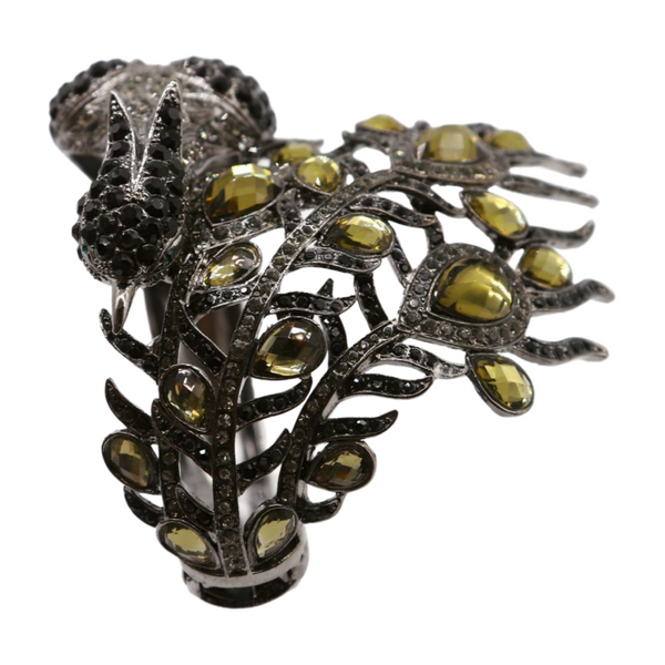 Brand New Women Black Metal Cuff Bracelet Fashion Peacock Feather Bold Statement