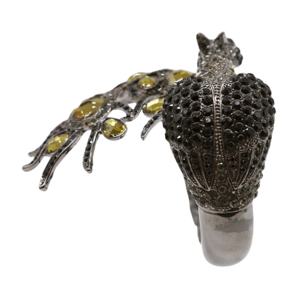 Brand New Women Black Metal Cuff Bracelet Fashion Peacock Feather Bold Statement