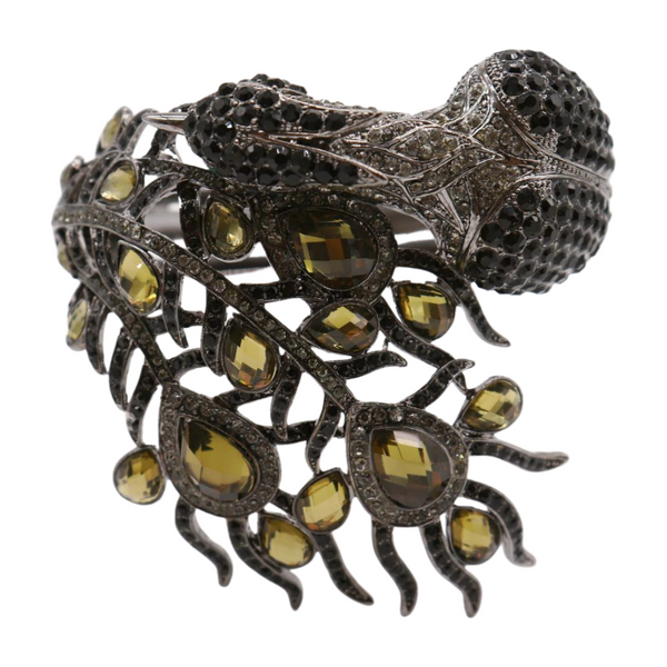 Brand New Women Black Metal Cuff Bracelet Fashion Peacock Feather Bold Statement