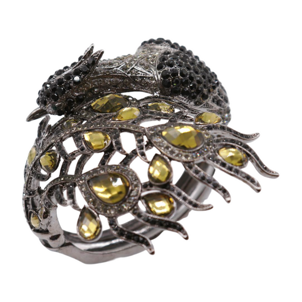Brand New Women Black Metal Cuff Bracelet Fashion Peacock Feather Bold Statement