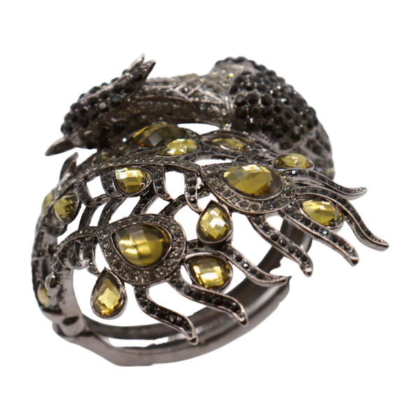 Brand New Women Black Metal Cuff Bracelet Fashion Peacock Feather Bold Statement