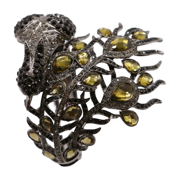 Brand New Women Black Metal Cuff Bracelet Fashion Peacock Feather Bold Statement