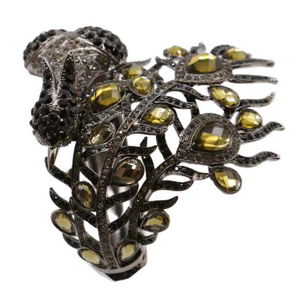 Brand New Women Black Metal Cuff Bracelet Fashion Peacock Feather Bold Statement