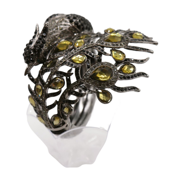 Brand New Women Black Metal Cuff Bracelet Fashion Peacock Feather Bold Statement