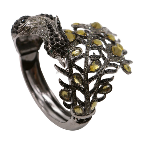 Brand New Women Black Metal Cuff Bracelet Fashion Peacock Feather Bold Statement
