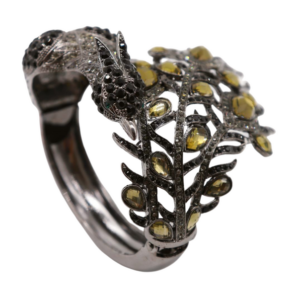 Brand New Women Black Metal Cuff Bracelet Fashion Peacock Feather Bold Statement
