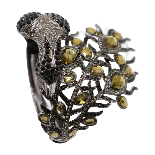 Brand New Women Black Metal Cuff Bracelet Fashion Peacock Feather Bold Statement
