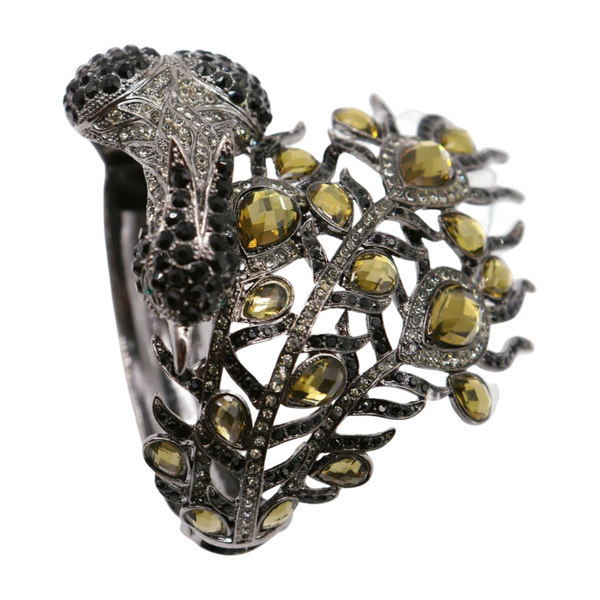 Brand New Women Black Metal Cuff Bracelet Fashion Peacock Feather Bold Statement
