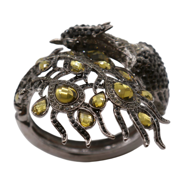 Brand New Women Black Metal Cuff Bracelet Fashion Peacock Feather Bold Statement