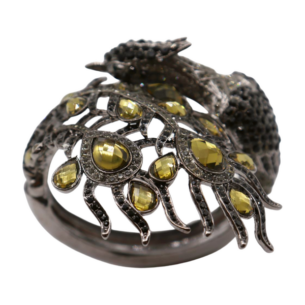 Brand New Women Black Metal Cuff Bracelet Fashion Peacock Feather Bold Statement