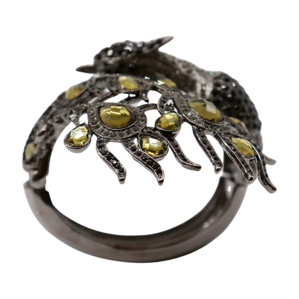 Brand New Women Black Metal Cuff Bracelet Fashion Peacock Feather Bold Statement