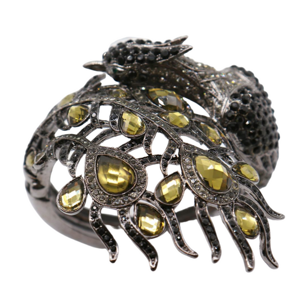 Brand New Women Black Metal Cuff Bracelet Fashion Peacock Feather Bold Statement