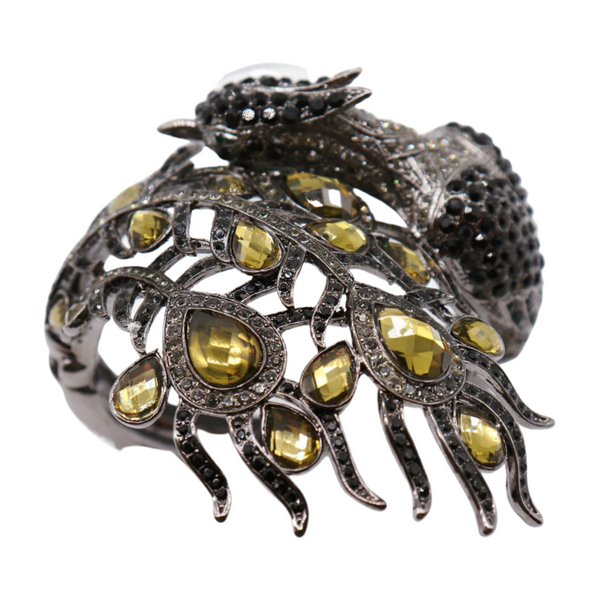 Brand New Women Black Metal Cuff Bracelet Fashion Peacock Feather Bold Statement