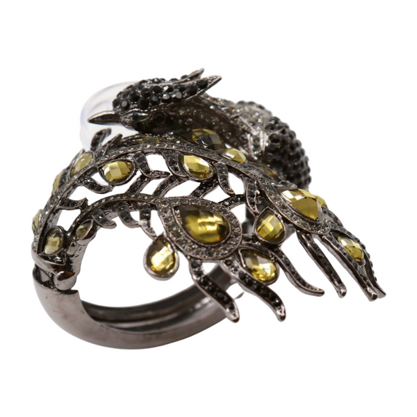 Brand New Women Black Metal Cuff Bracelet Fashion Peacock Feather Bold Statement