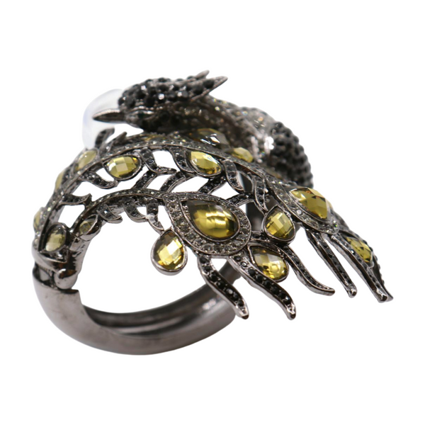 Brand New Women Black Metal Cuff Bracelet Fashion Peacock Feather Bold Statement