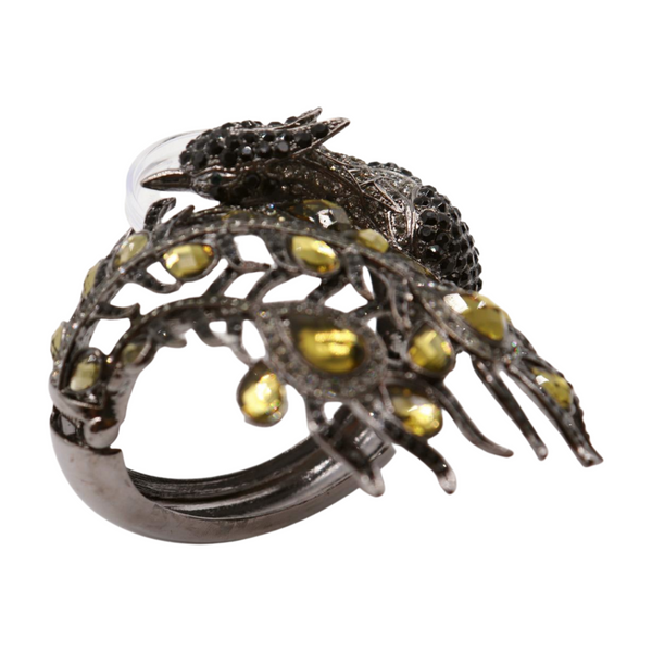 Brand New Women Black Metal Cuff Bracelet Fashion Peacock Feather Bold Statement