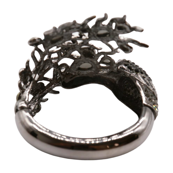 Brand New Women Black Metal Cuff Bracelet Fashion Peacock Feather Bold Statement