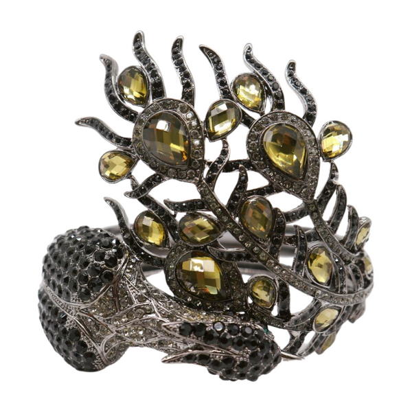 Brand New Women Black Metal Cuff Bracelet Fashion Peacock Feather Bold Statement