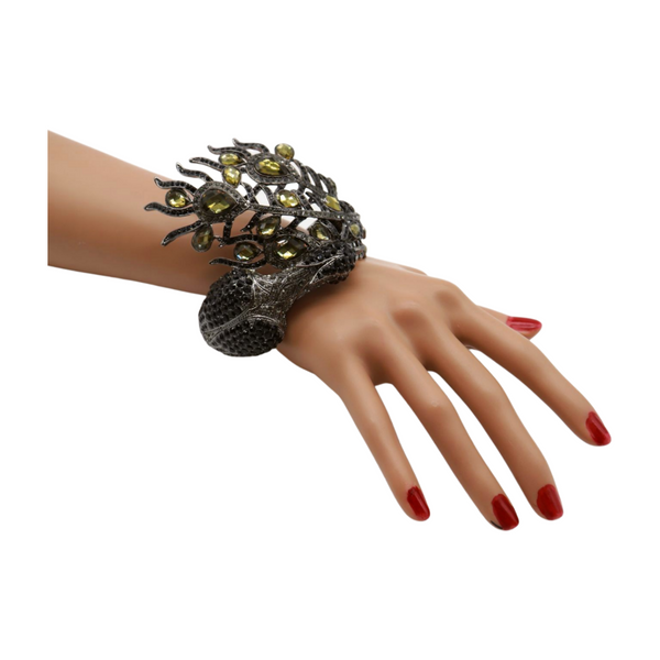 Brand New Women Black Metal Cuff Bracelet Fashion Peacock Feather Bold Statement