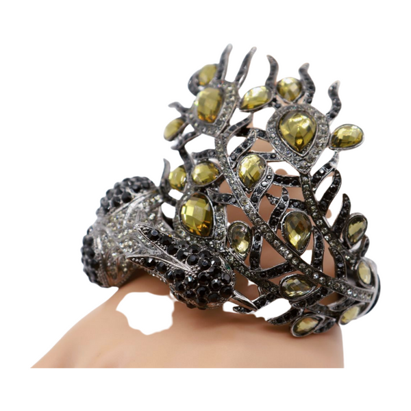 Brand New Women Black Metal Cuff Bracelet Fashion Peacock Feather Bold Statement