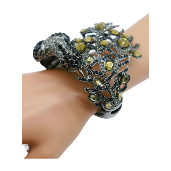 Brand New Women Black Metal Cuff Bracelet Fashion Peacock Feather Bold Statement