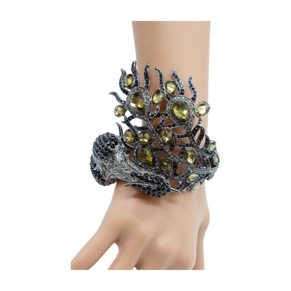 Brand New Women Black Metal Cuff Bracelet Fashion Peacock Feather Bold Statement