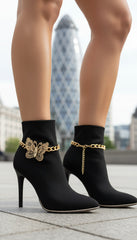 Brand New Women Western 2 Boot Black Metal Chain Wrap Around Shoe Bracelets Wave Charm SET BC120