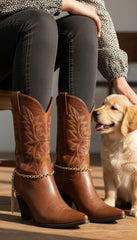 Brand New Women Gold Chain 2 Boot Bracelets Western Shoe Anklet Tassel Fringes Charm PAIR SET BC111