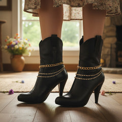 Brand New Women 2PCS Gold Metal Boot Chain Bracelet 3 Strands Charm Shoe Anklet BC73