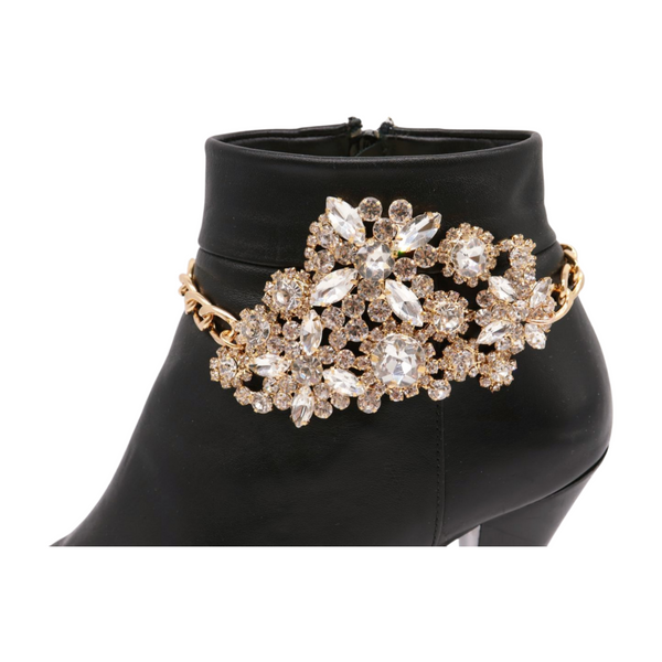 New Women Gold Metal Boot Chain Bracelet Shoe Anklet Flower Charm