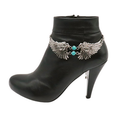 Silver Metal Boot Chain Bracelet Shoe Angel Wings Charm