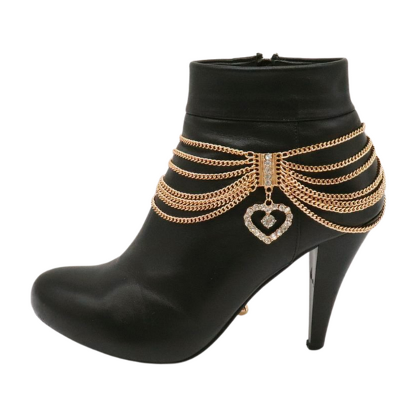 Brand New Women Gold Metal Chain Boot Bracelet Shoe Heart Charm