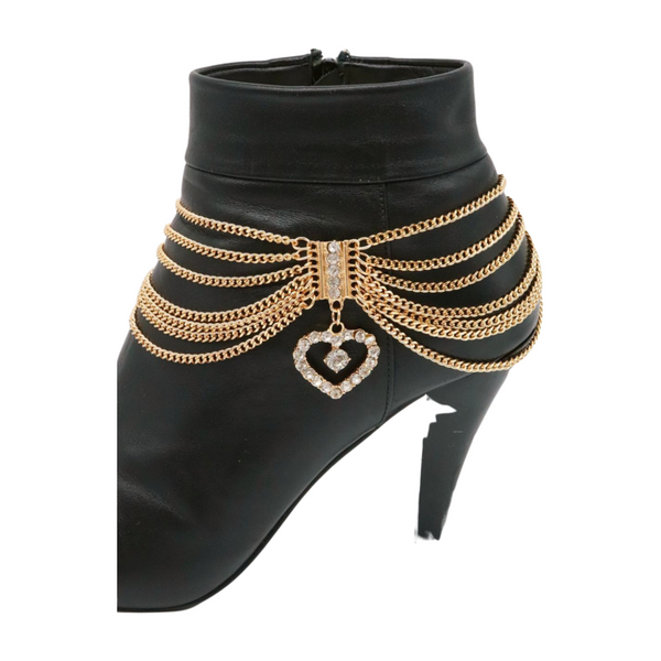 Brand New Women Gold Metal Chain Boot Bracelet Shoe Heart Charm