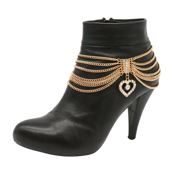 Brand New Women Gold Metal Chain Boot Bracelet Shoe Heart Charm