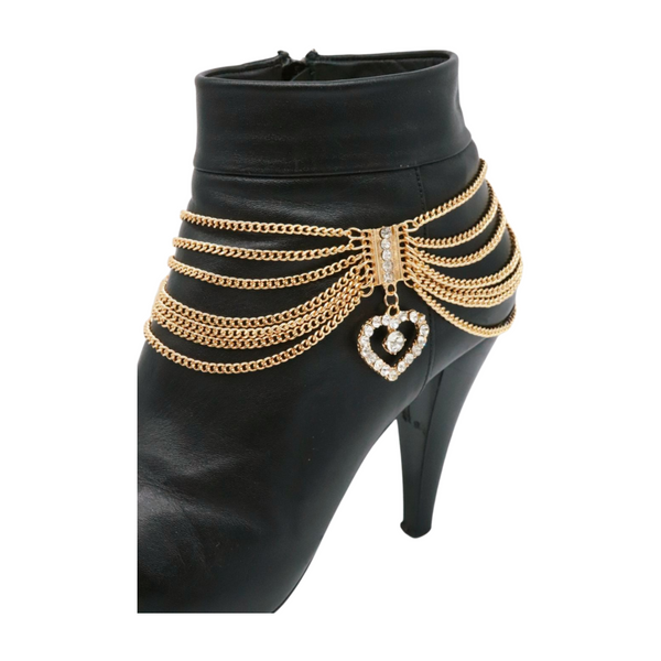 Brand New Women Gold Metal Chain Boot Bracelet Shoe Heart Charm