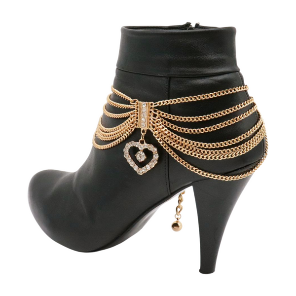 Brand New Women Gold Metal Chain Boot Bracelet Shoe Heart Charm