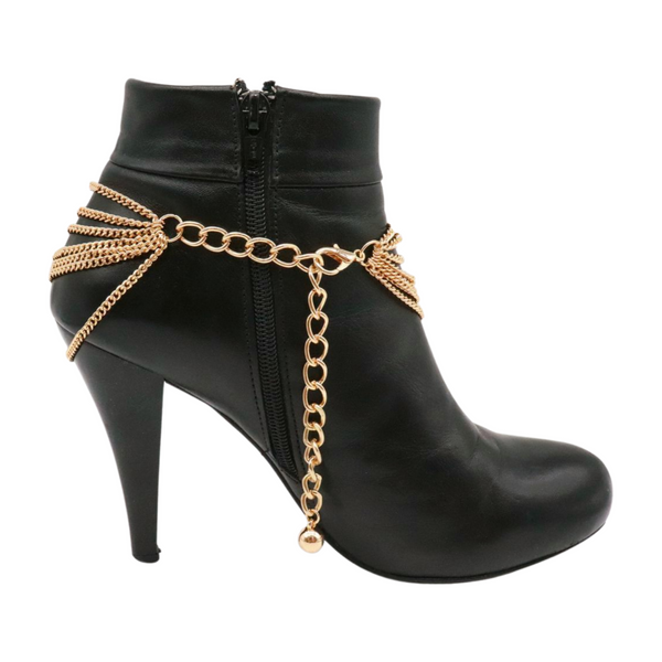 Brand New Women Gold Metal Chain Boot Bracelet Shoe Heart Charm