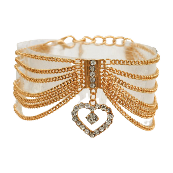 Brand New Women Gold Metal Chain Boot Bracelet Shoe Heart Charm